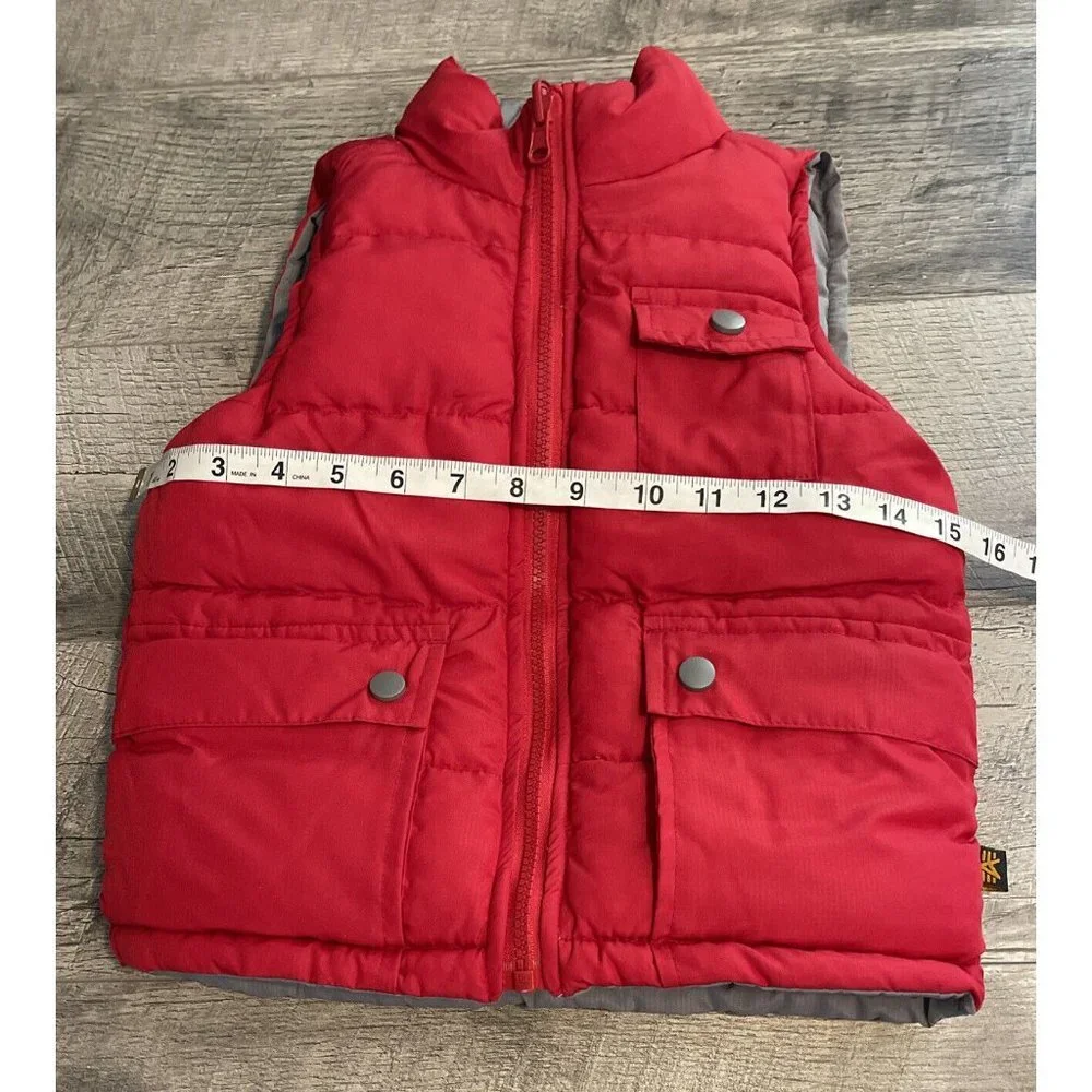 Alpha Industries‎ Puffer Vest Boys 3T Red Gray Reversible Pockets Snap Outerwear